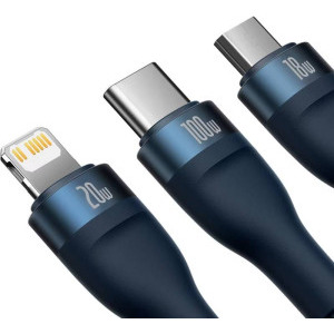 Baseus 3-in-1 Flash Series II CASS030103, USB-C, USB Male la USB-C, microUSB, Lightning Male, 100W, 1.2 m, Blue