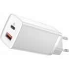 Incarcator retea Baseus GaN2 Lite, Quick Charge 63W, 1x USB, 1x USB-C, White