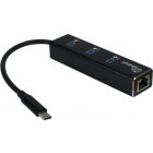 Hub USB Inter-Tech Argus IT-410, 3 porturi, USB 3.0 + RJ-45, Negru