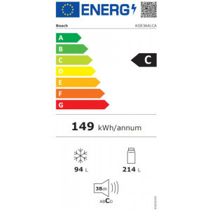 Bosch KGE36ALCA, 308 L, LowFrost, VitaFresh, Clasa C, 186 cm, Argintiu