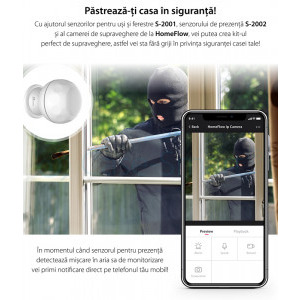 Homeflow Senzor de miscare Wireless S-2002, Notificari, Creare scene de functionare