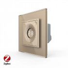 Senzor smart Livolo Senzor de Temperatura si Umiditate cu Rama din Sticla, Protocol Zigbee, Auriu