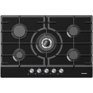 Plita incorporabila Heinner HBH-M705IWFGBK, Gaz, 5 arzatoare, Aprindere electrica integrata, Sistem de siguranta, Wok, 75 cm, Negru