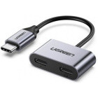 Adaptor Ugreen 1x USB-C Male - 2x USB-C Female, Argintiu