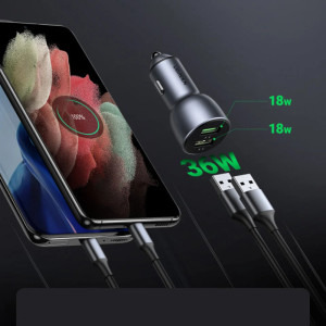 Ugreen CD213, 2x USB, 36 W, Argintiu
