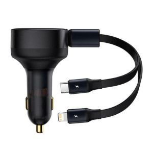 Incarcator auto Baseus Enjoyment, 30W, 1x USB-C, 1x Lightning, Black