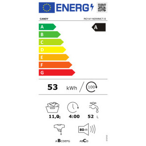 Candy RO14116DWMCT-S, 11 kg, 1400 RPM, Clasa A, Inverter, Quick&Clean, Alb