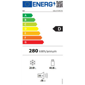 LG GSLV71MCTD, 635 L, Clasa D, Total No Frost, DoorCooling+, LinearCooling, Multi-Airflow, Inverter, Dozator apa & gheata, 179 cm, Negru
