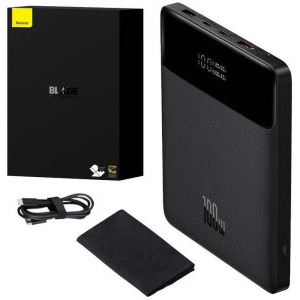 Baseus Blade High Power, 20000 mAh, 2x USB, 2x USB-C, 100W Digital Display, cablu USB-C inclus, Black, posibilitate incarcare laptop