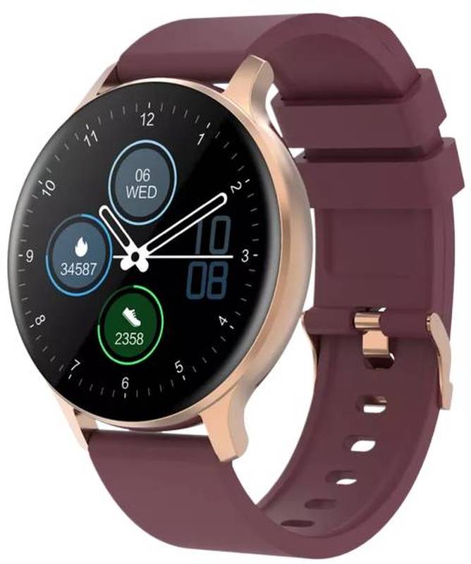 SmartWatch Canyon Badian auriu, curea silicon visiniu