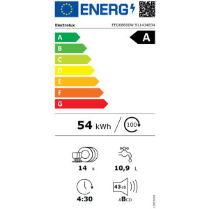 Electrolux EEG68600W, 14 seturi, 8 programe, Inverter, MaxiFlex, AirDry, Time Beam, Iluminare, Clasa A, 60 cm