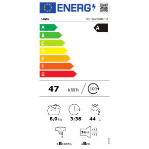 Candy RO 1284DWMT/1-S, 8 kg, 1200 RPM, Clasa A, Inverter, Quick&Clean, Alb