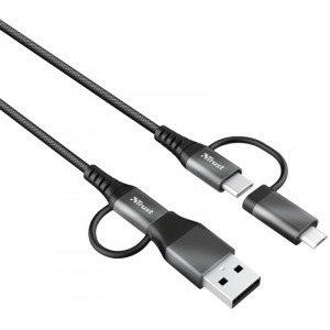 Trust 4-In-1, Keyla, USB, USB-C Male la USB-C, microUSB Male, 1 m, Grey-Black, amperaj maxim suportat 3A