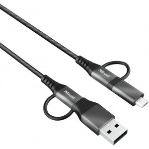 Trust 4-In-1, Keyla, USB, USB-C Male la USB-C, microUSB Male, 1 m, Grey-Black, amperaj maxim suportat 3A