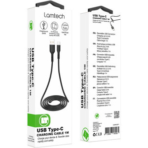 Lamtech USB Male la USB-C Male, 2.1A 1 m, Black
