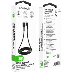Lamtech USB Male la USB-C Male, 2.1A 2 m, Black