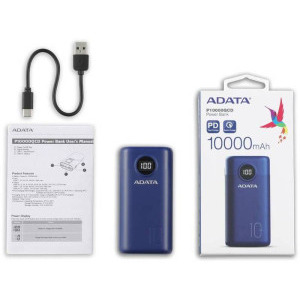 ADATA P10000QCD, 10000 mAh, 2x USB, 1x USB-C, 3A, Quick Charge 3.0, Dark Blue