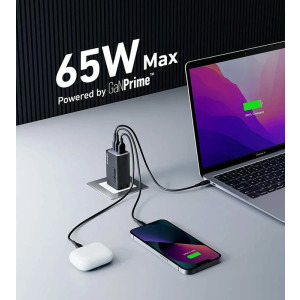 Anker GaNPrime III 65W, 2x USB-C, 1x USB, PowerIQ 3.0, Black
