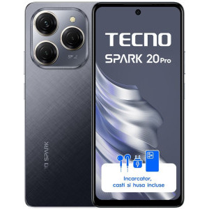 Tecno Spark 20 Pro, Ecran 120 Hz, 256GB, 12GB RAM, Dual SIM, 4G, Camera 108 MPX, Baterie 5000 mAh, Moonlit Black