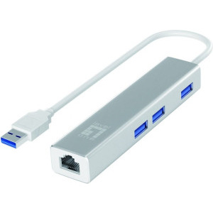 Adaptor LevelOne 1x USB-A Male - 1x RJ45 Female + 3x USB 3.0 Female, Argintiu