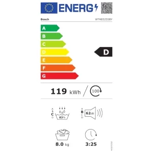 Bosch WTH83255BY, Pompa de caldura, 8 kg, Clasa D, AutoDry, SensitiveDrying, Alb