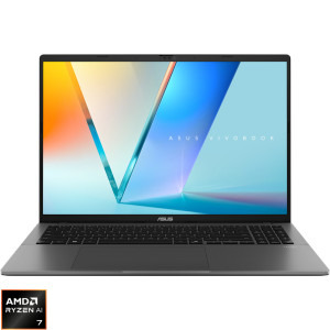 Laptop ASUS 16 Vivobook S16 M3607GA, WUXGA OLED, Procesor AMD Ryzen™ AI 7 445 (8M Cache, up to 4.6 GHz), 16GB DDR5, 1TB SSD, AMD Radeon 840M, No OS, Matte Gray