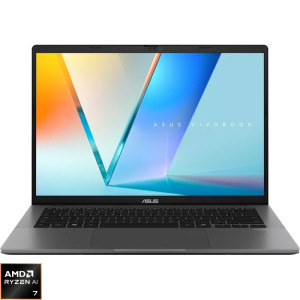 Laptop ASUS 14 Vivobook S14 M3407GA, WUXGA OLED, Procesor AMD Ryzen™ AI 7 445 (8M Cache, up to 4.6 GHz), 32GB DDR5, 1TB SSD, AMD Radeon 840M, No OS, Matte Gray