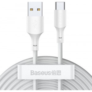 Cablu de date / adaptor Baseus TZCATZJ-02, USB Male la USB-C Male, 1.5 m, White, 40W, amperaj maxim suportat 5A (set 2 bucati)