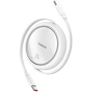 Baseus Free2Pull, USB-C Male la USB-C Male, 100 W, Retractabil, 1 m, White