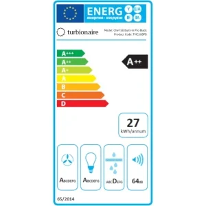 Turbionaire integrata THC50BPB, Putere de absorbtie 682 m3/h, Clasa A++, Iluminare LED, Filtre Baffle, Colector de grasimi, 52 cm, Inox