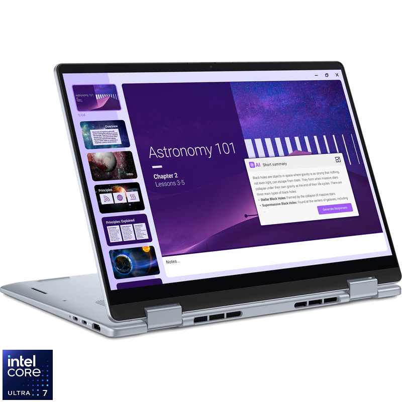 Laptop DELL 14'' 2-in-1 14 Plus DB04250, FHD+ Touch, Procesor Intel® Core™ Ultra 7 256V (12M Cache, up to 4.80 GHz), 16GB LPDDR5X, 512GB SSD, Intel Arc 140V, Win 11 Pro, Ice Blue, 3Yr CIS