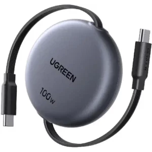 Cablu de date / adaptor Ugreen L531, USB-C Male la USB-C Male, 100 W, Retractabil, 1 m, Black