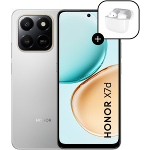 Smartphone Honor X7d, 128GB, 6GB RAM, Dual SIM, 4G, Tri-Camera, Meteor Silver + Honor Choice Earbuds X7e Active