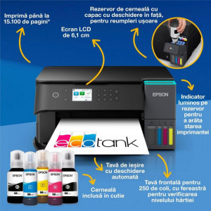 Epson EcoTank L6360, InkJet CISS, Color, Format A4, Duplex, Retea, Wi-Fi
