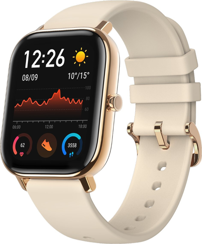 SmartWatch Amazfit GTS, Desert Gold, curea silicon, Bluetooth si senzor PPG, recomandat pentru inot, autonomie pana la 14 zile