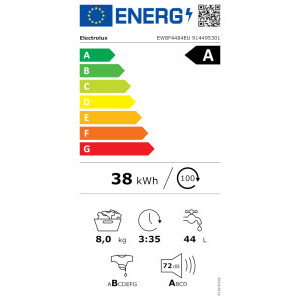 Electrolux EW8F4484EU, 8 kg, 1400 RPM, Clasa A, UltraQuick, UniversalDose, SensiCare+, CareDrum, Alb