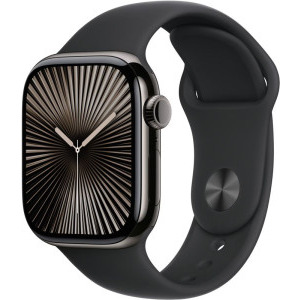 SmartWatch Apple Watch Series 10, 42mm Carcasa Titanium Slate, Black Sport Band - M/L, GPS + Cellular