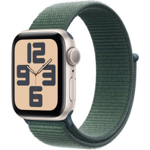 Apple Watch SE (2024), GPS, 44mm Aluminium Starlight cu Lake Green Sport Loop