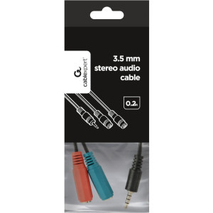Gembird Jack 3.5 mm Male - 2x Jack 3.5 mm Female, 0.2m, negru