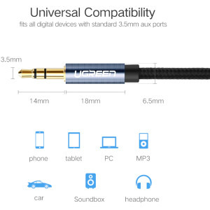 Ugreen AV112, Jack 3.5 mm Male - Jack 3.5 mm Male, 1m, negru-albastru