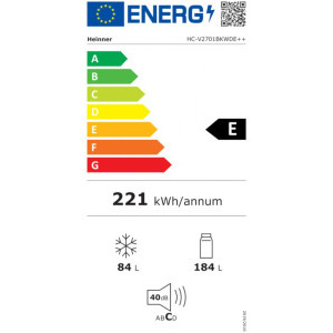 Heinner HC-V2701BKWDE++, 268 L, Clasa E, Less Frost, Dozator de apa, Control mecanic, Iluminare LED, 170 cm, Negru