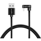 Cablu de date / adaptor Logilink CU0193, USB-A Male la USB-C Male, Angled, 2 m, Black