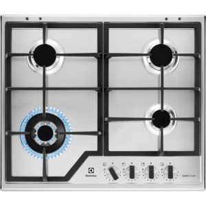 Plita incorporabila Electrolux KGS64362XX, Gaz, 4 arzatoare, Wok, Aprindere electrica integrata, Gratare fonta, 60 cm, Inox
