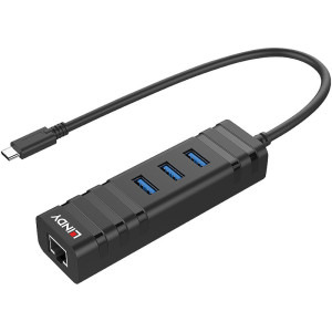 LINDY 3 porturi, USB 3.1 + RJ-45, Black