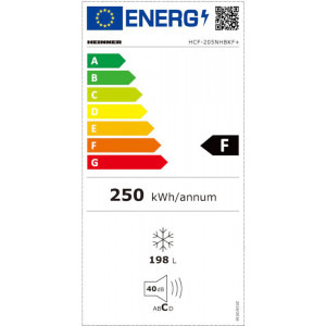 Heinner HCF-205NHBKF+, 200 L, Clasa F, Control electronic, Iluminare LED, Negru