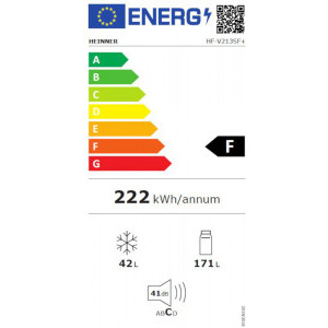 Heinner HF-V213SF+, 213 L, Clasa F, Control mecanic, Termostat ajustabil, Iluminare LED, 144 cm, Argintiu
