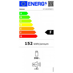 Heinner HF-V401NFWDF+, 389 L, No Frost, Clasa F, Iluminare LED, Dozator apa, 186 cm, Alb