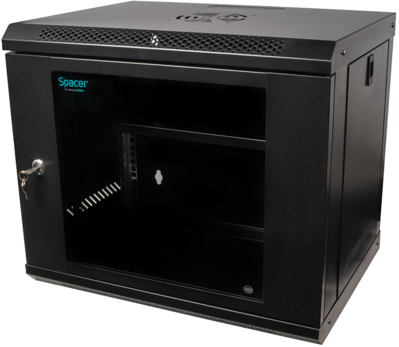 Cabinet metalic Spacer SPCW-9U-450-BK-02 9U, Wall mount, 450 x 450 mm, Glass door, Negru
