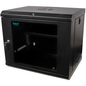 Spacer SPCW-9U-450-BK-02 9U, Wall mount, 450 x 450 mm, Glass door, Negru