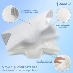 Suporto Perna ortopedica cervicala pentru dormit, din spuma cu memorie + Masca de dormit 3D